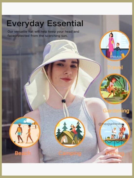 Foldable Neck Flap Wide Brim Sun Hat with Ponytail Hole main image 3